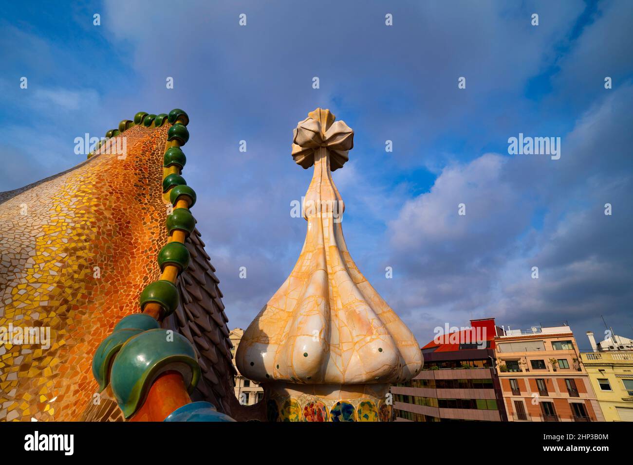 Casa Batllo, a house on Barcelona's Passeig de Gracia, redesigned by architect Antoni Gaudi between in a striking modernist style from 1904-1904.``` Stock Photo